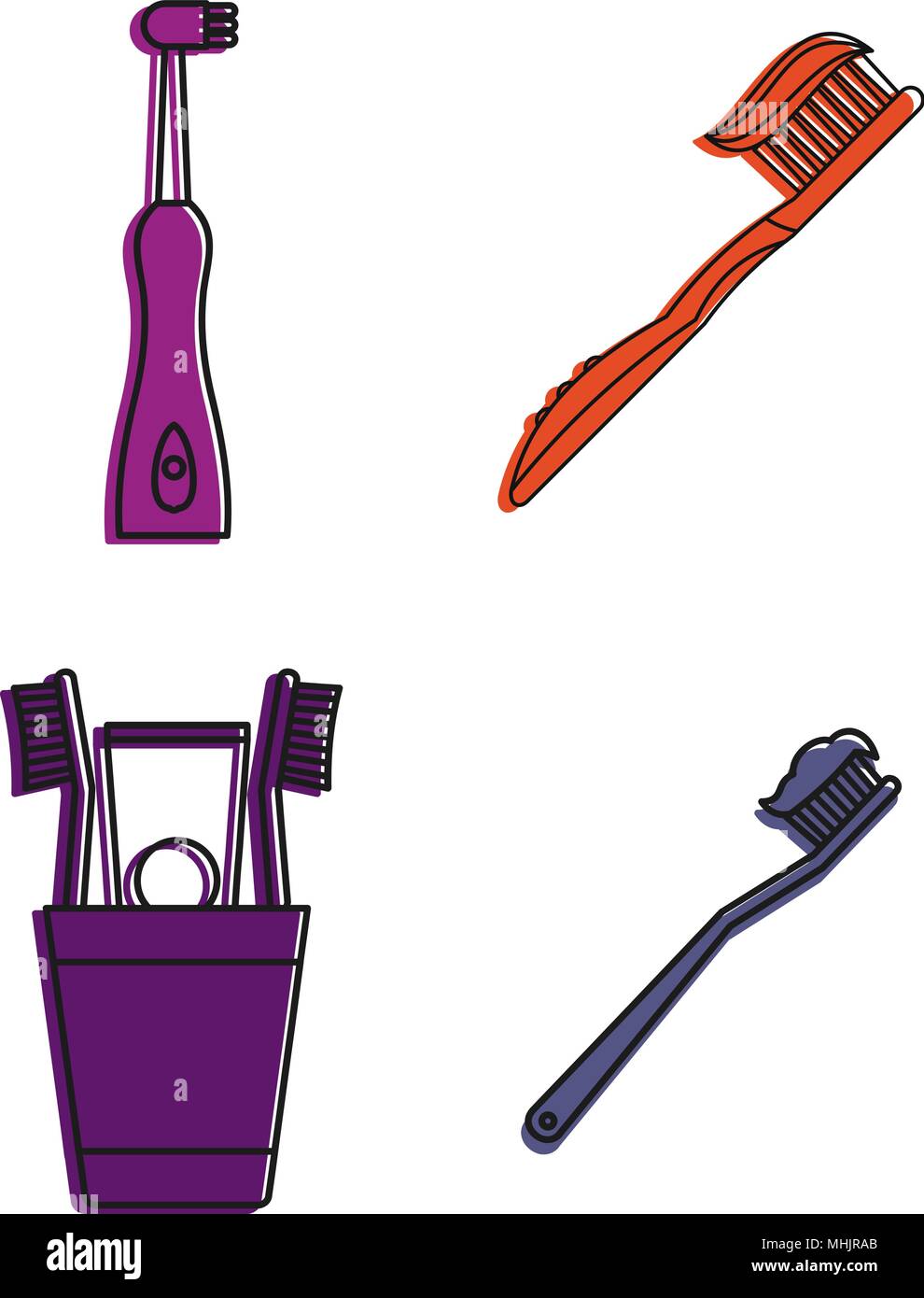 Toothbrush icon set, color outline style Stock Vector Image & Art - Alamy