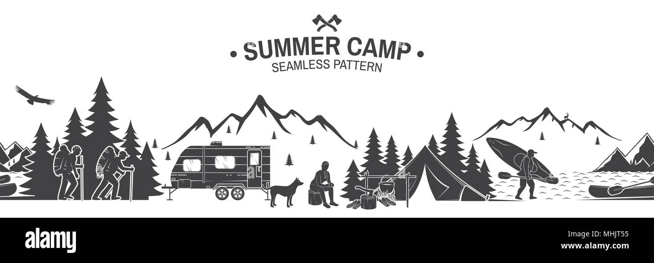 Summer camp seamless pattern. Vector illustration. Stock Vector