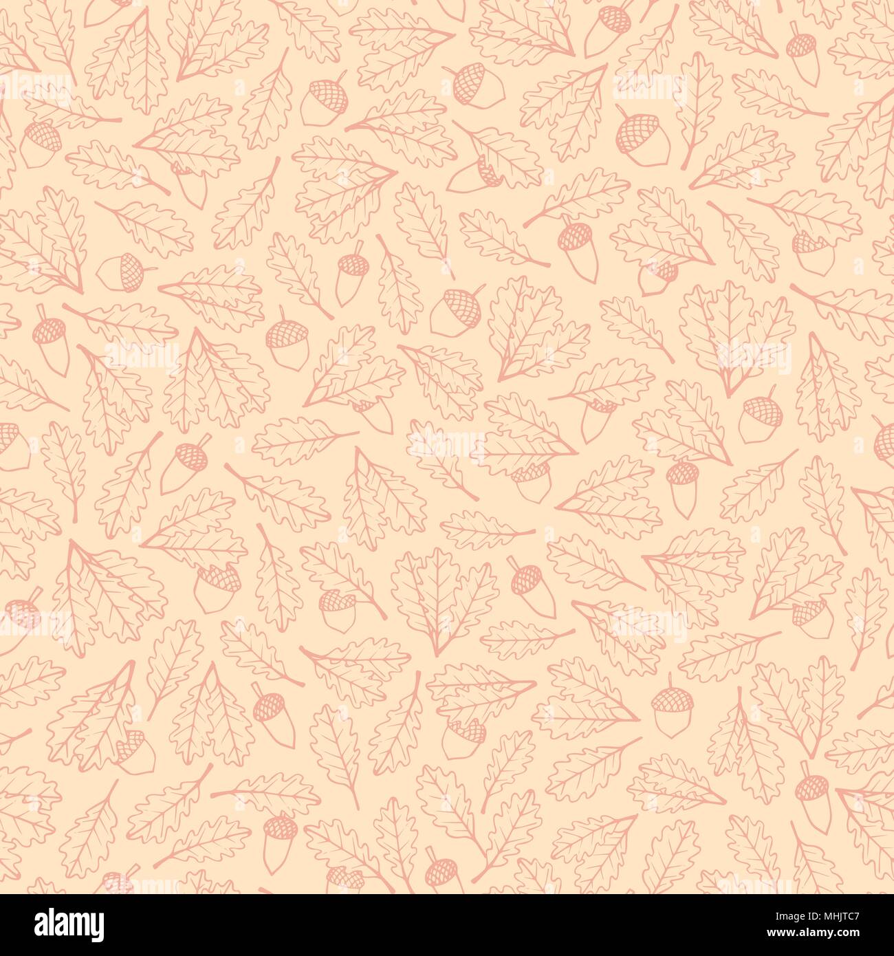 Vector hand drawn pattern with red autumn oak leaves and acorns ...