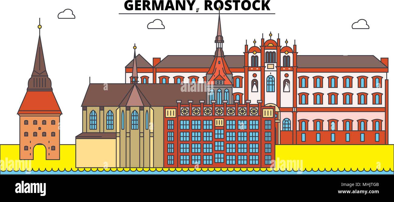 Germany, Rostock. City skyline, architecture, buildings, streets