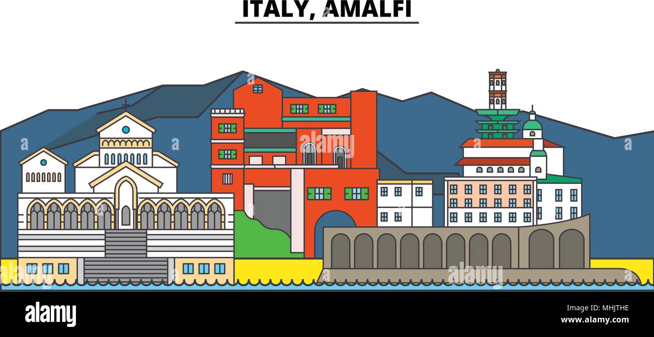 Italy, Amalfi. City skyline, architecture, buildings, streets, silhouette,  landscape, panorama, landmarks. Editable strokes. Flat design line vector  illustration concept. Isolated icons Stock Vector Image & Art - Alamy