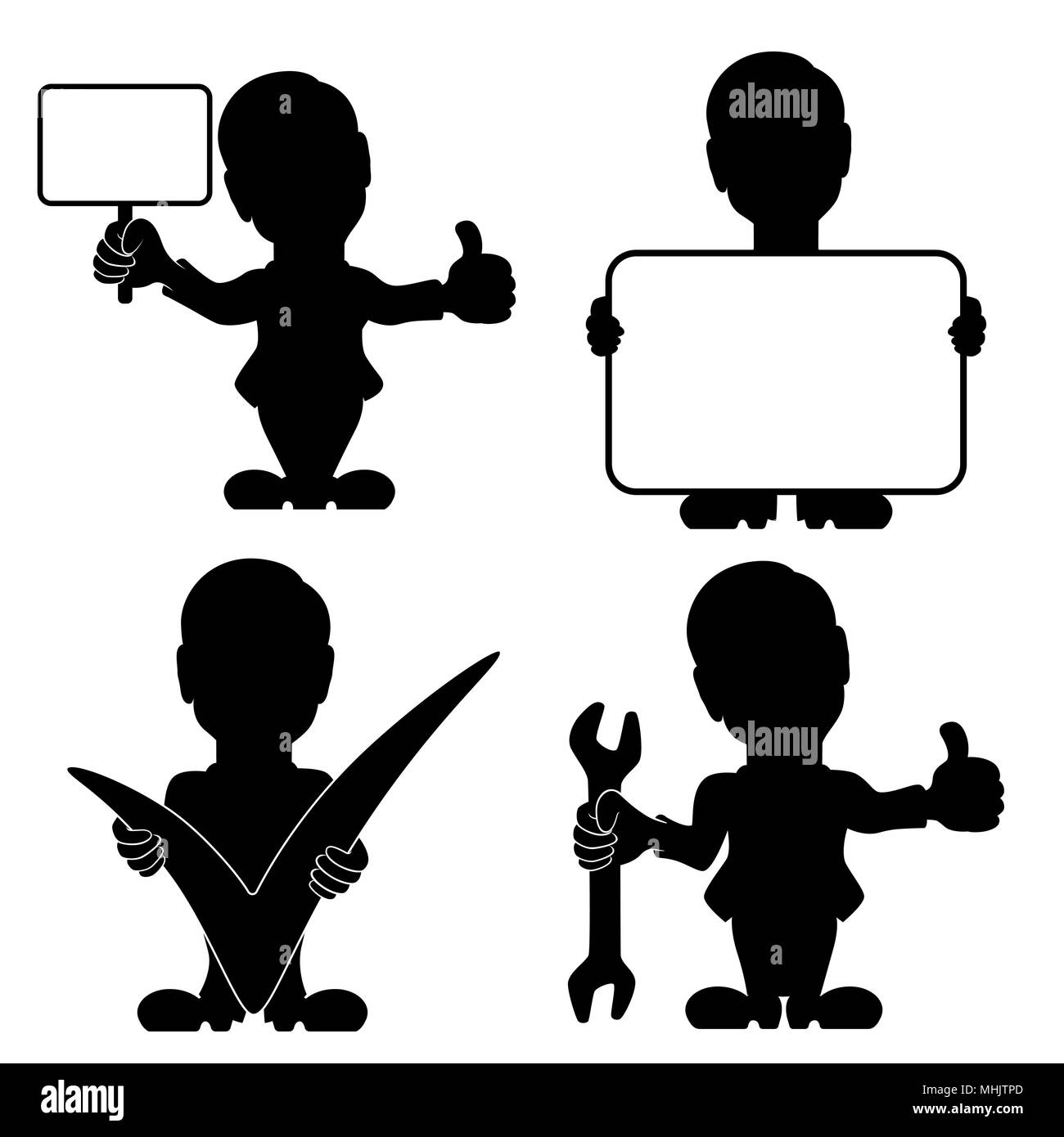 Set of four gentlemen silhouettes, conceptual stencil cartoon vector illustration Stock Vector