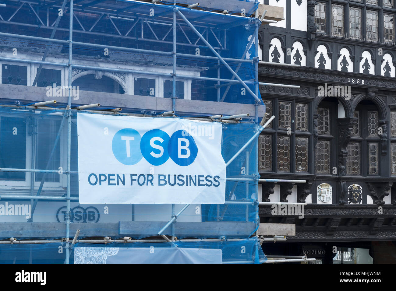 TSB Bank open for business sign on scaffolding Stock Photo Alamy