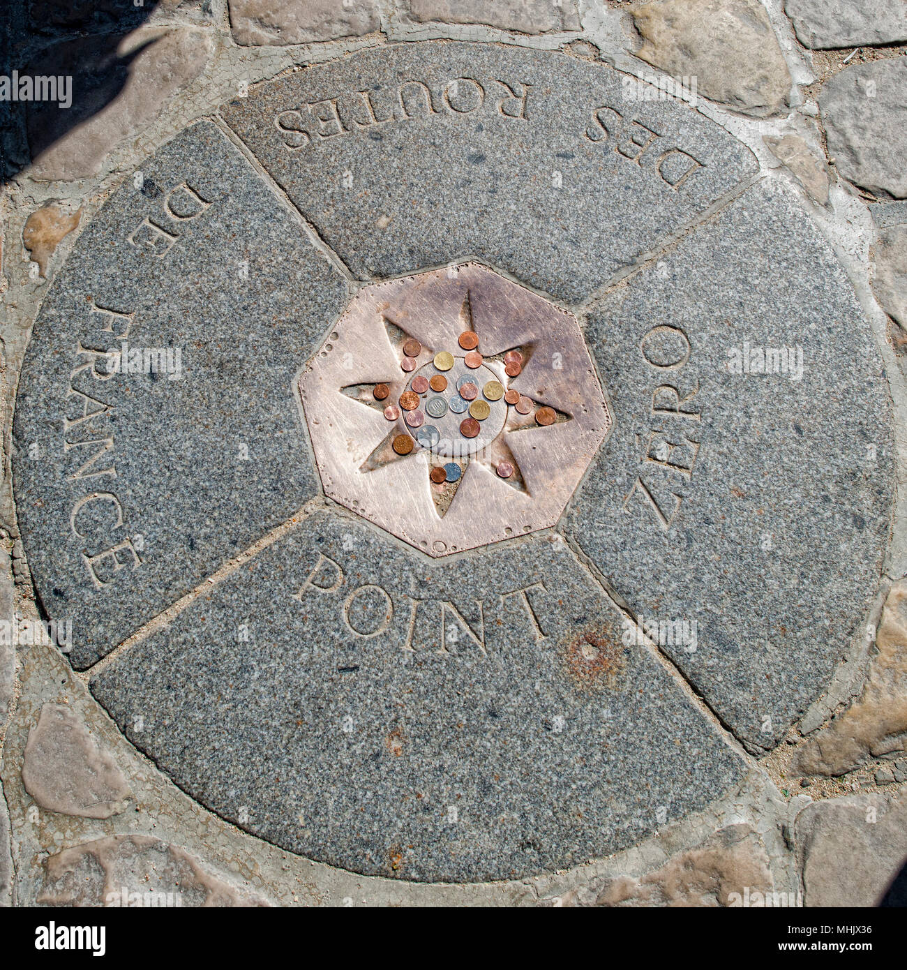 france roads zero point near notre dame cathedral in Paris Stock Photo
