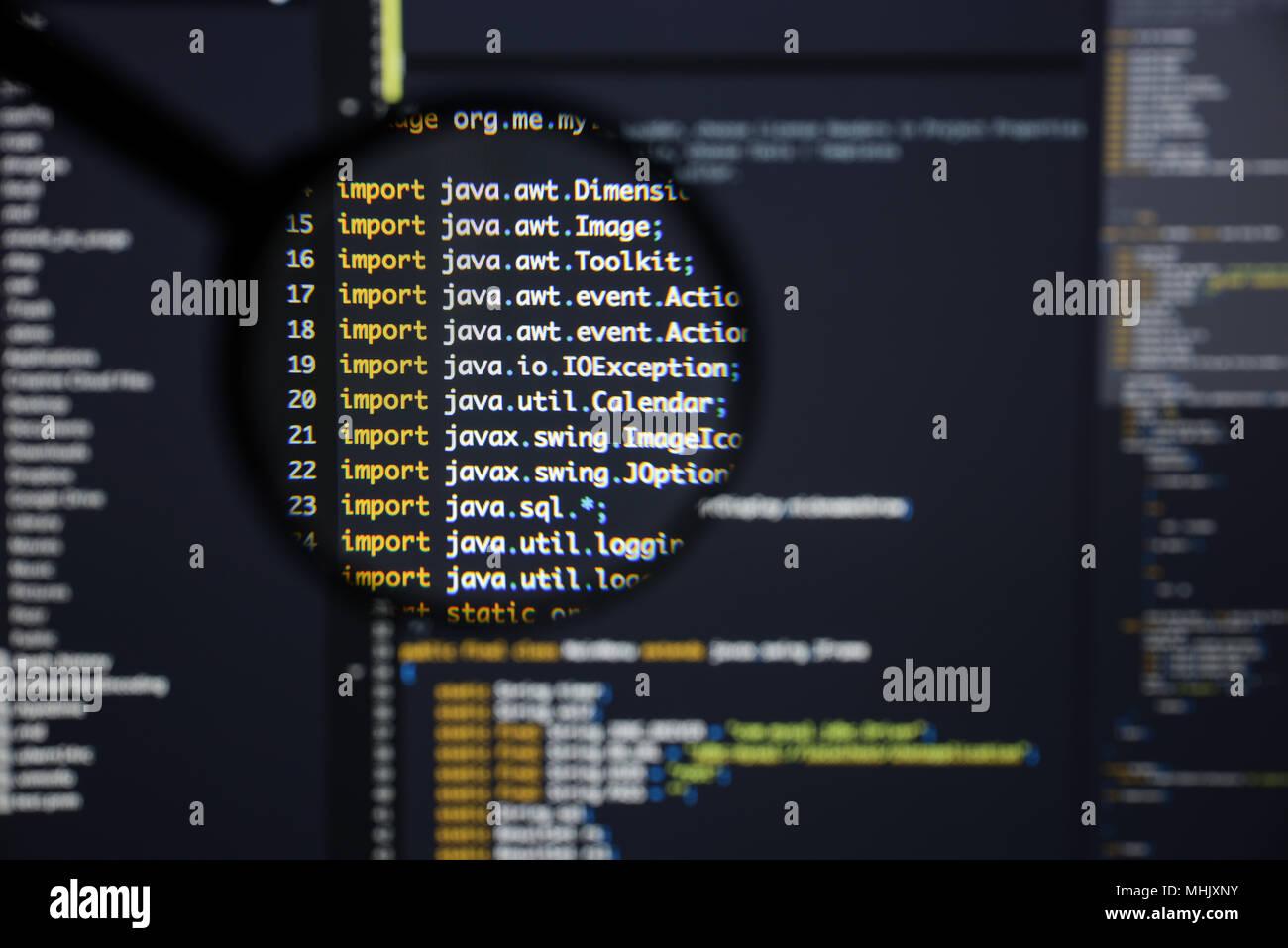 Real Java code developing screen. Programing workflow abstract ...