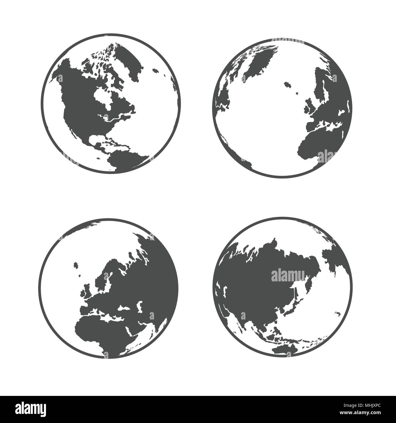 Globe earth icons set on white background Stock Vector