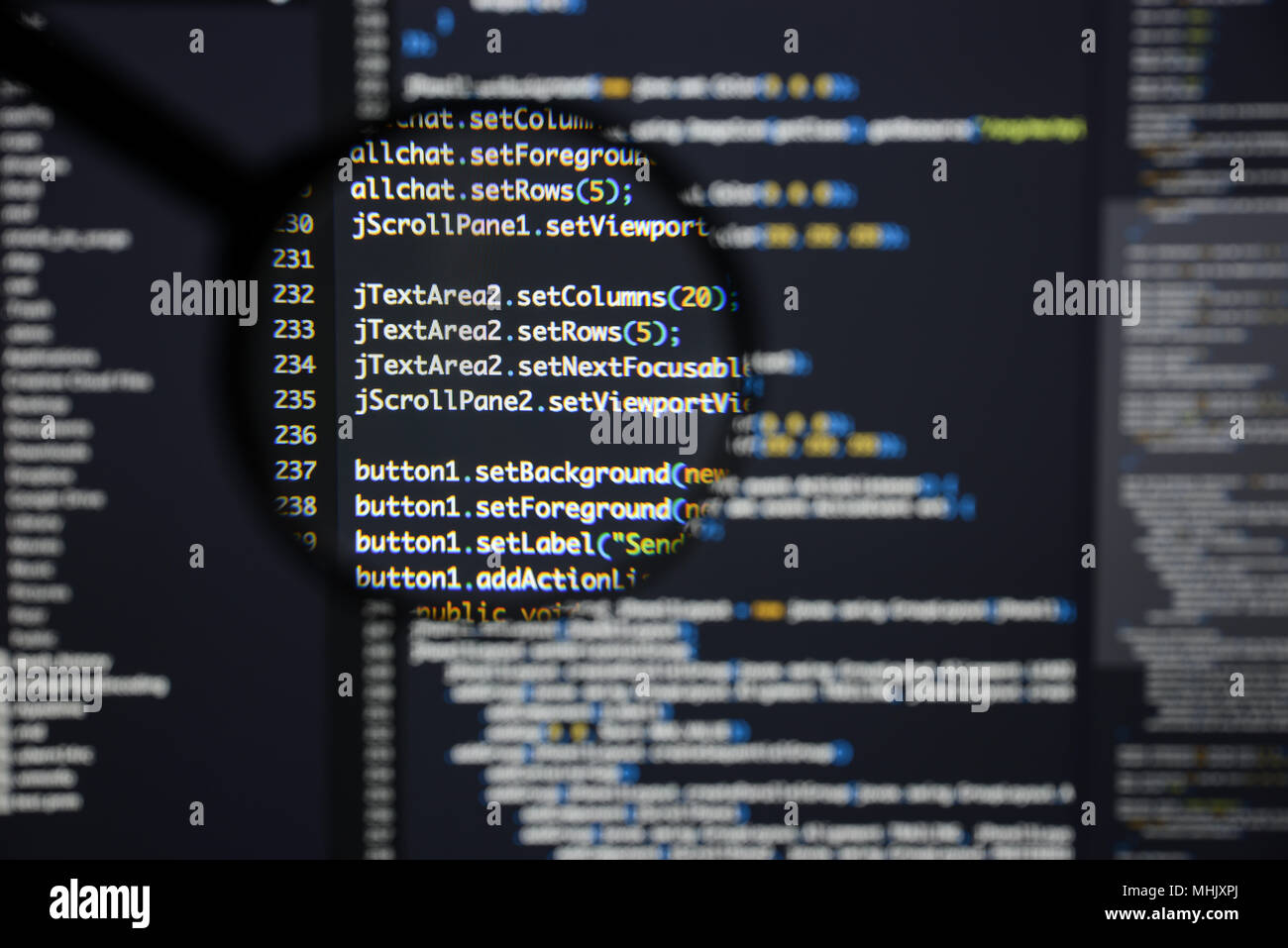 Real Java code developing screen. Programing workflow abstract ...