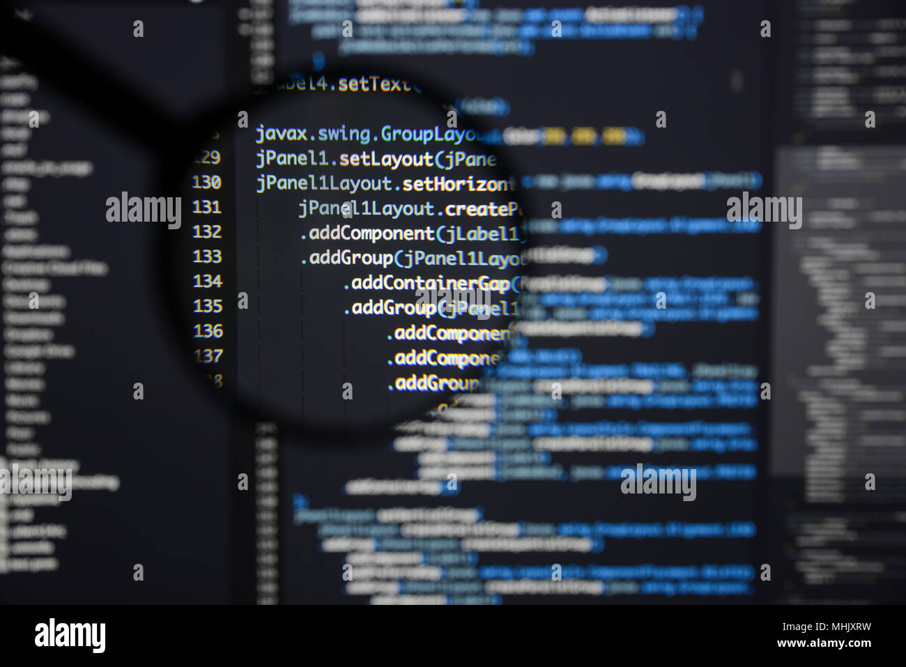 Real Java code developing screen. Programing workflow abstract ...