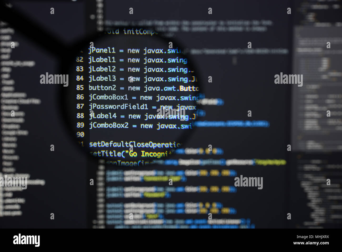 Real Java code developing screen. Programing workflow abstract ...