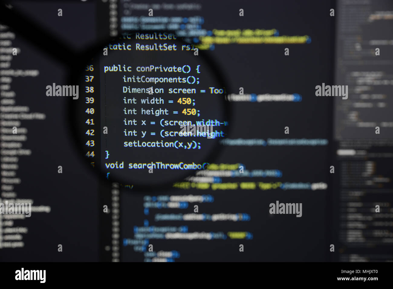Real Java code developing screen. Programing workflow abstract ...