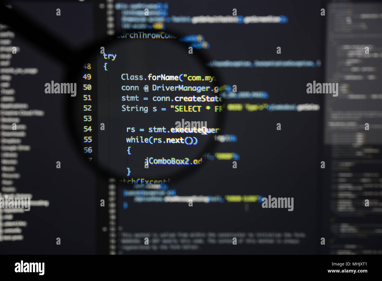Real Java code developing screen. Programing workflow abstract ...