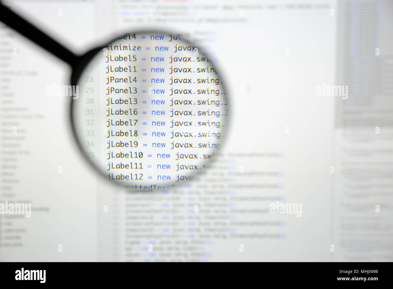 Real Java code developing screen. Programing workflow abstract ...