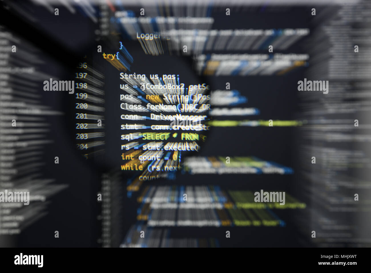 Real Java code developing screen. Programing workflow abstract ...
