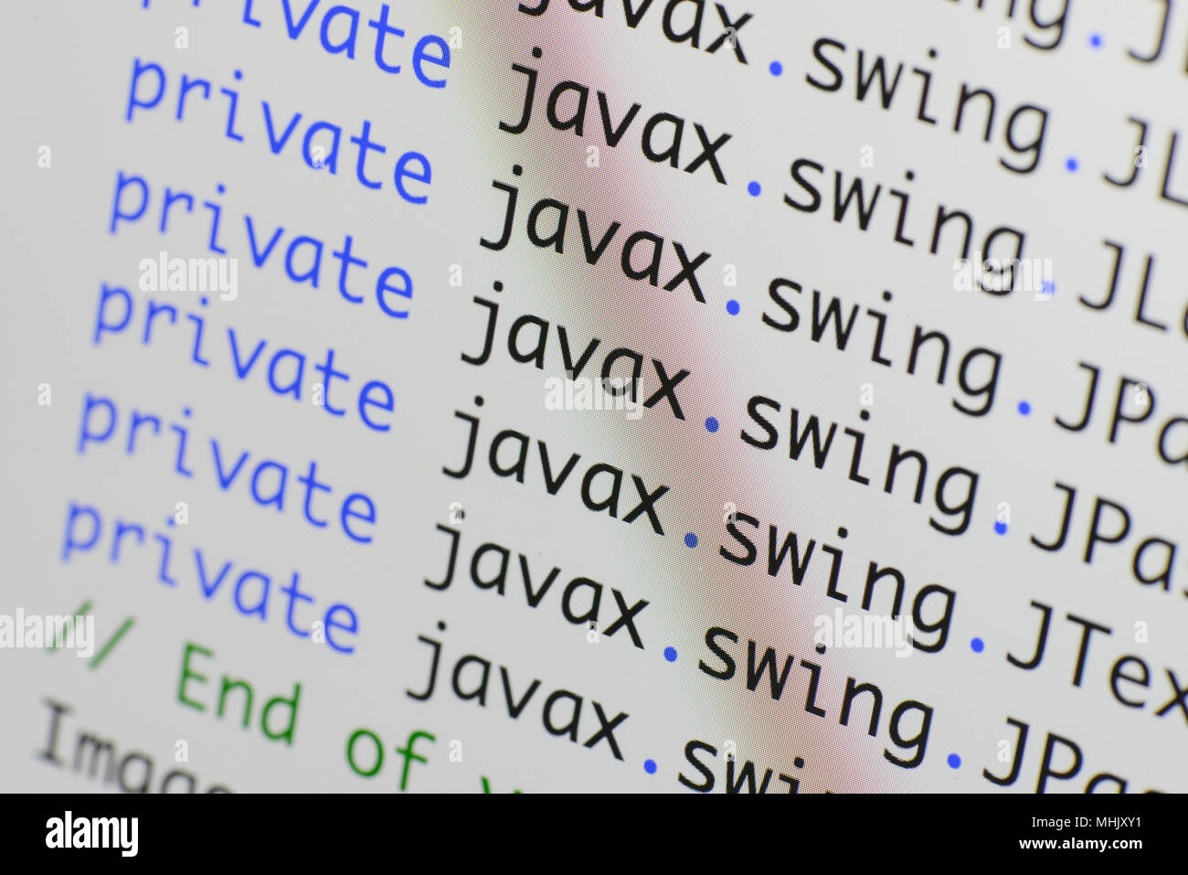 Real Java code developing screen. Programing workflow abstract algorithm concept. Lines of Java code visible . Stock Photo