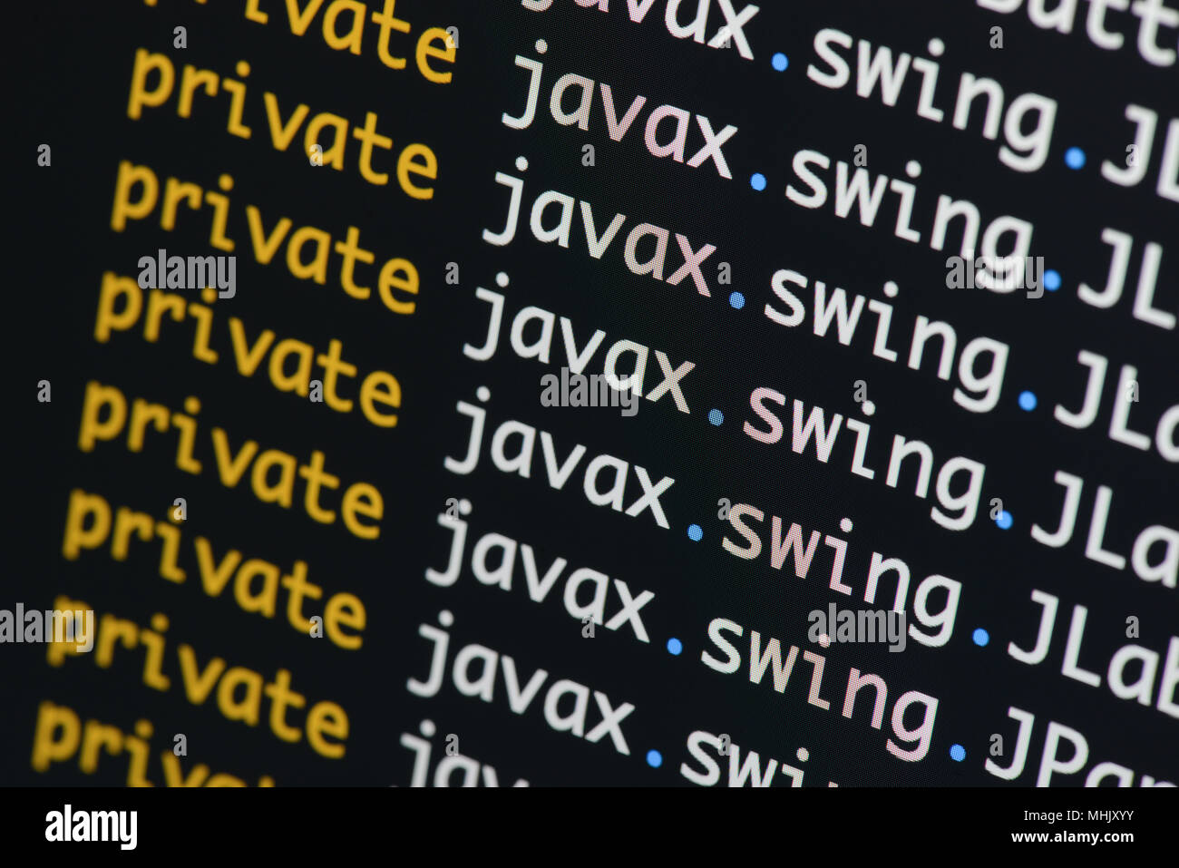 Real Java code developing screen. Programing workflow abstract algorithm concept. Lines of Java code visible . Stock Photo