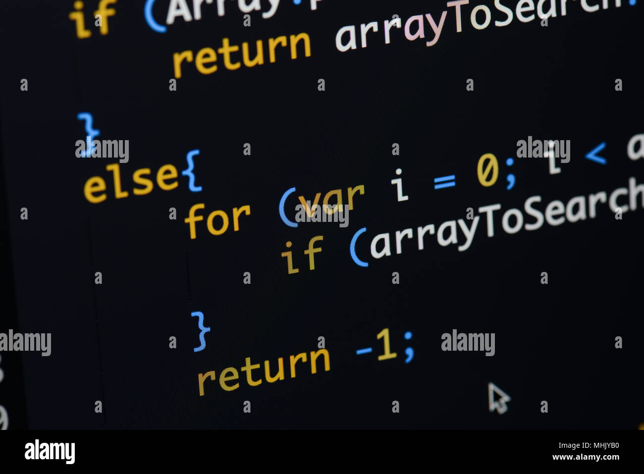 Real Java Script code developing screen. Programing workflow abstract ...