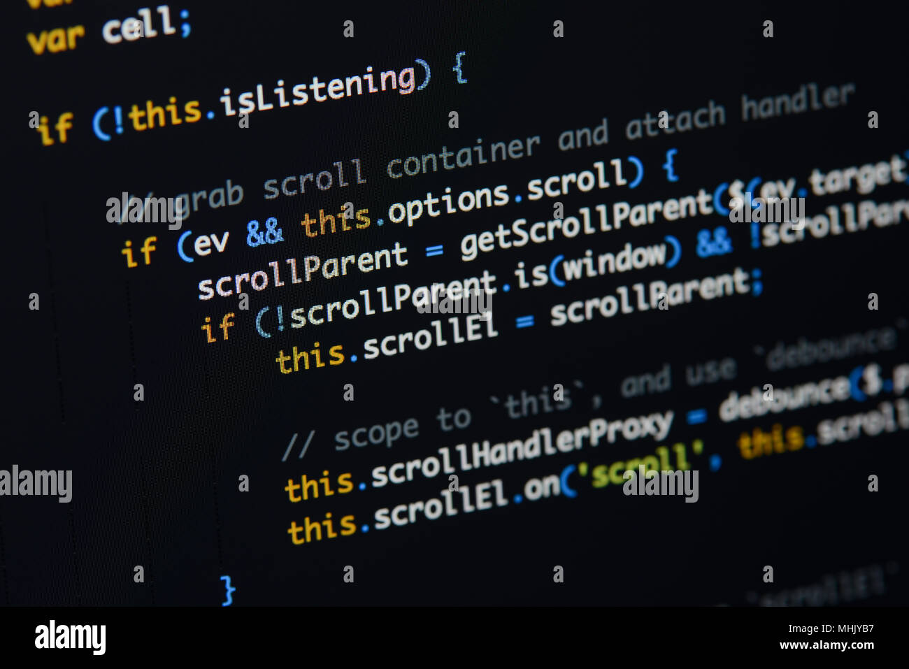 Real Java Script code developing screen. Programing workflow 