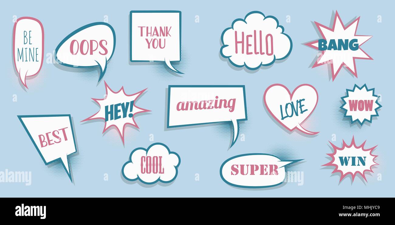 Comic text speeech bubble pop art Stock Vector