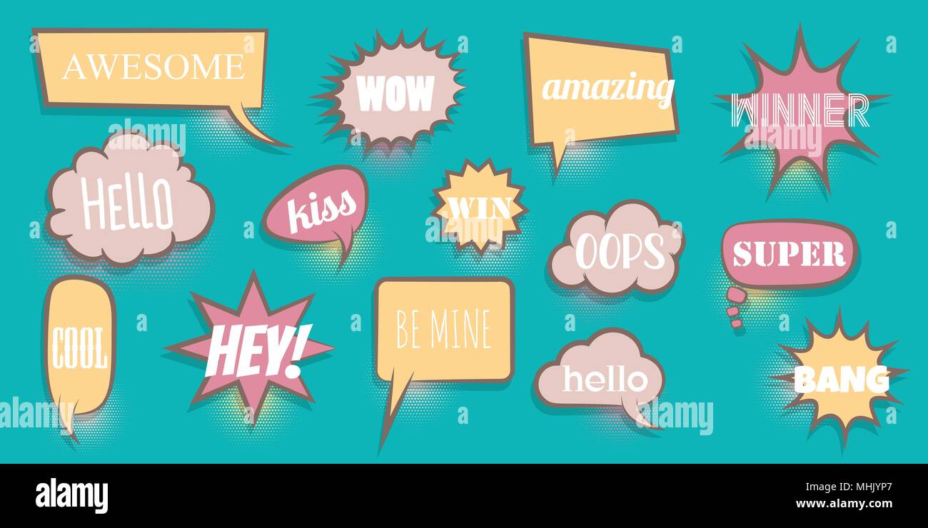Comic text speeech bubble pop art Stock Vector