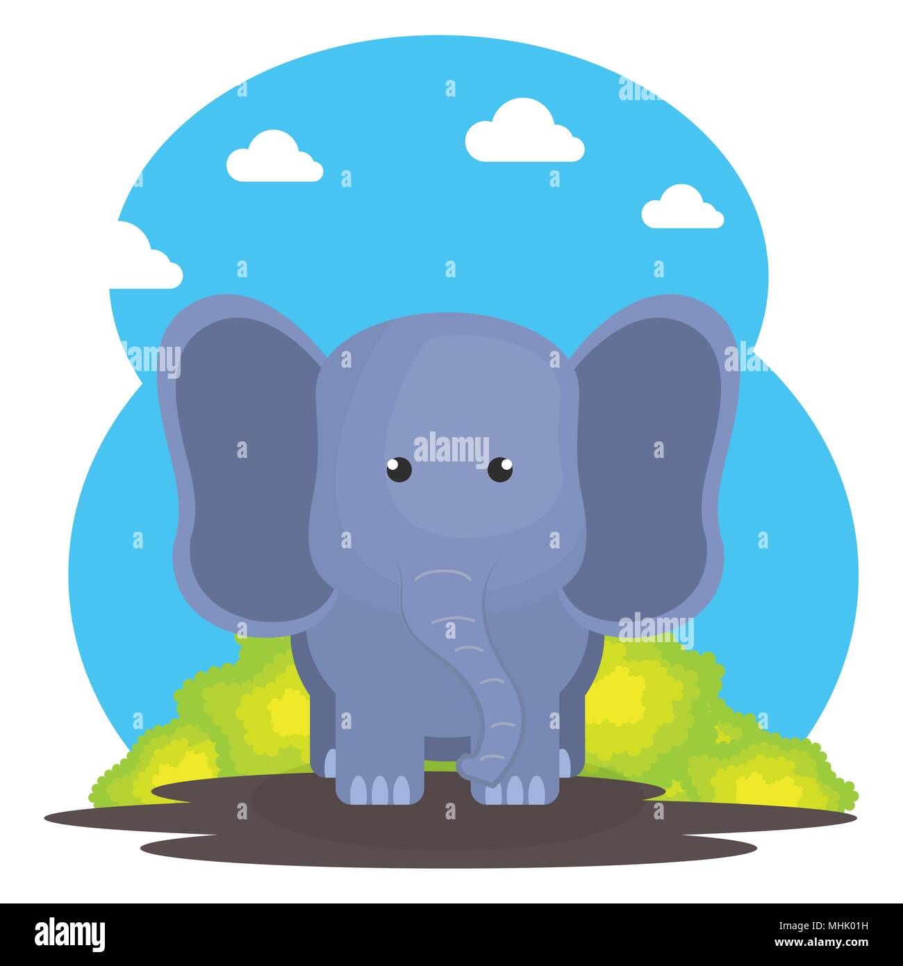 cute elephant in the field landscape character Stock Vector Image & Art ...