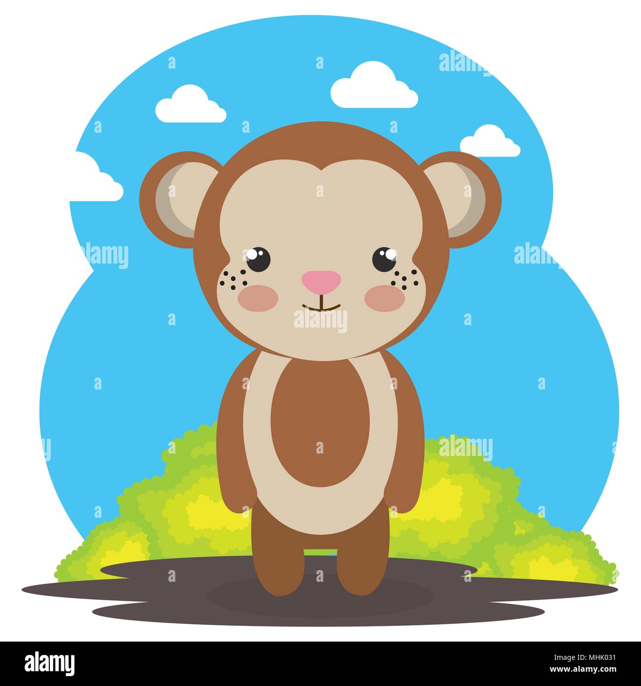cute monkey in the field landscape character Stock Vector Image & Art ...