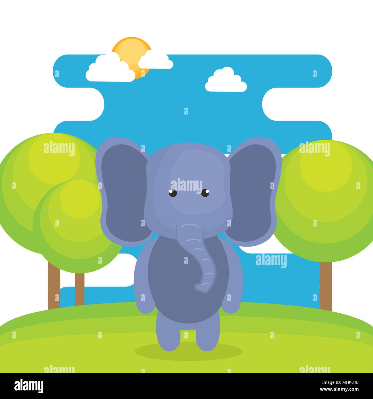 cute elephant in the field landscape character Stock Vector Image & Art ...