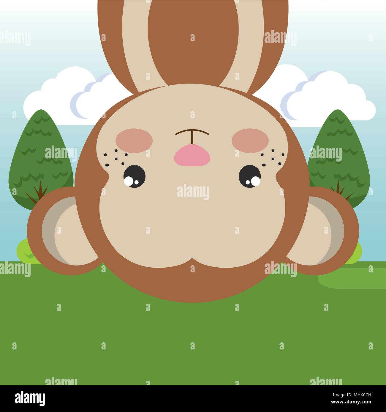 cute monkey in the field landscape character Stock Vector Image & Art ...