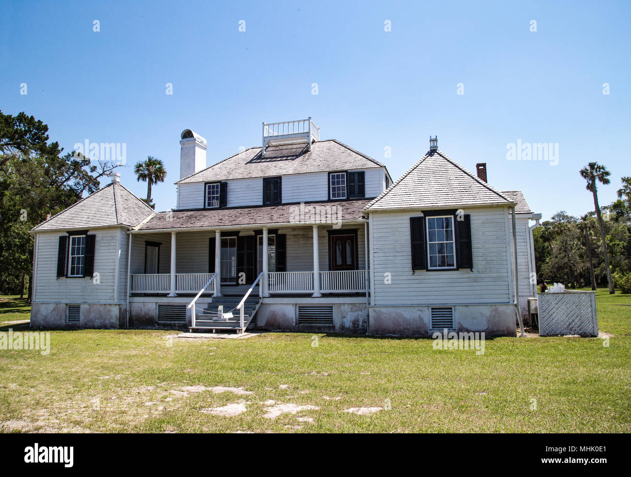The Kingsley Plantation house in Jacksonville Florida sits on an island in the Fort George River. Stock Photo