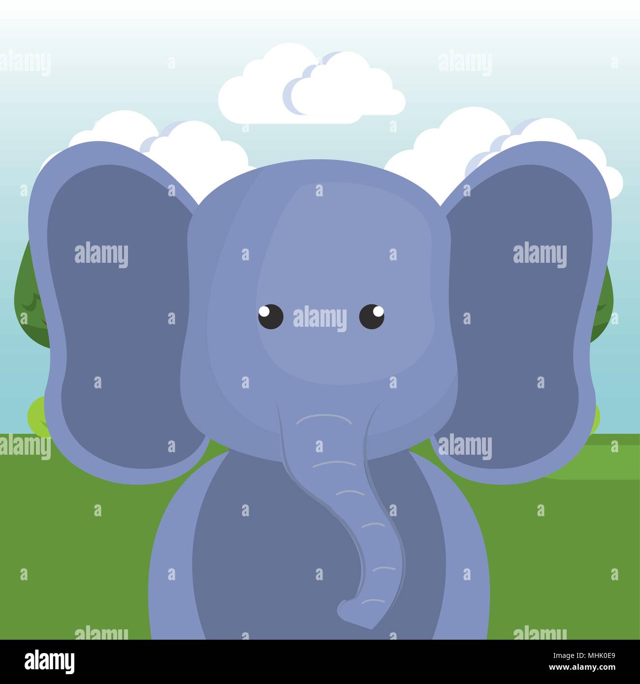 cute elephant in the field landscape character Stock Vector Image & Art ...