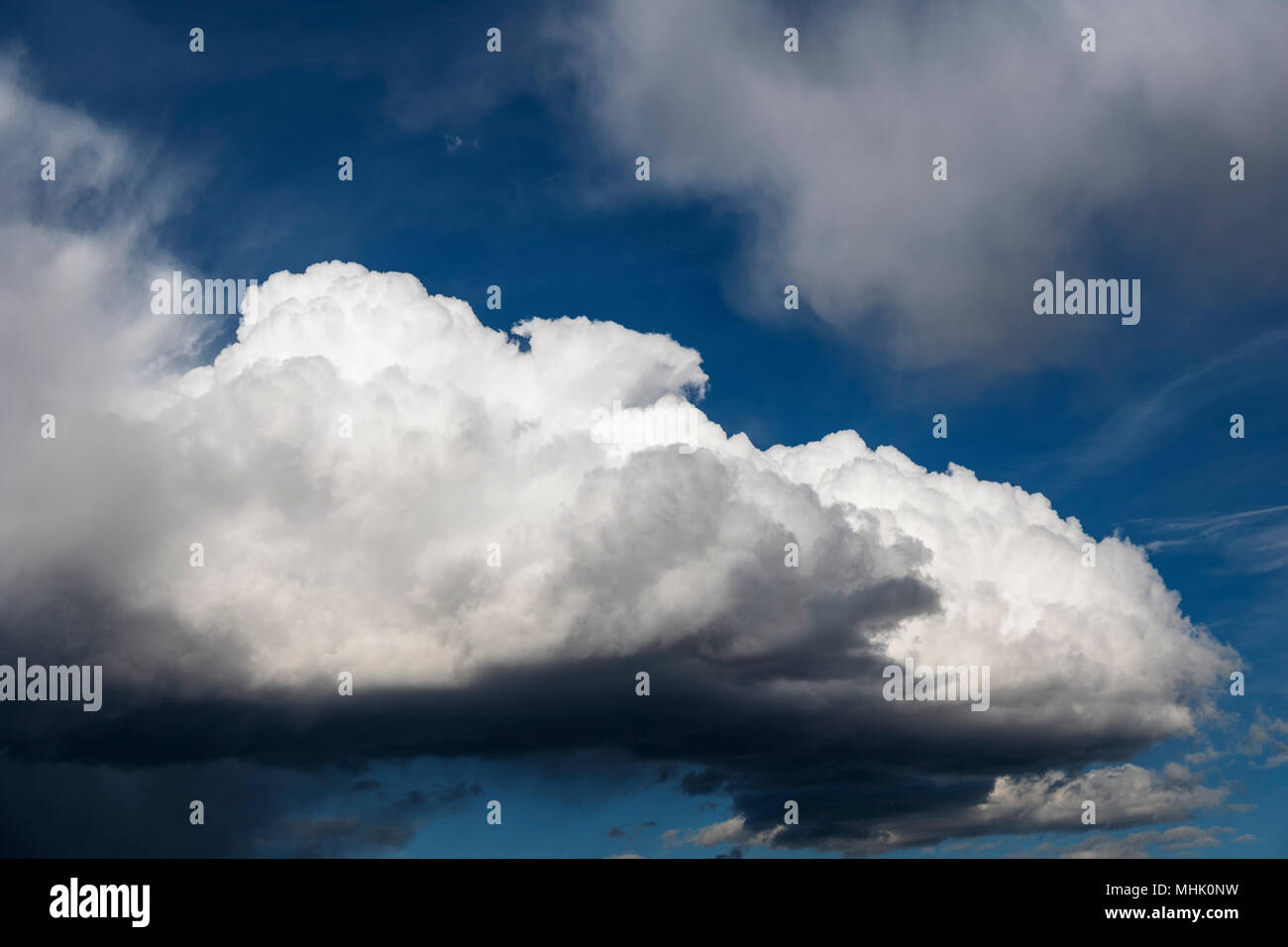 Cumulus clouds against a clear blue Colorado sky Stock Photo