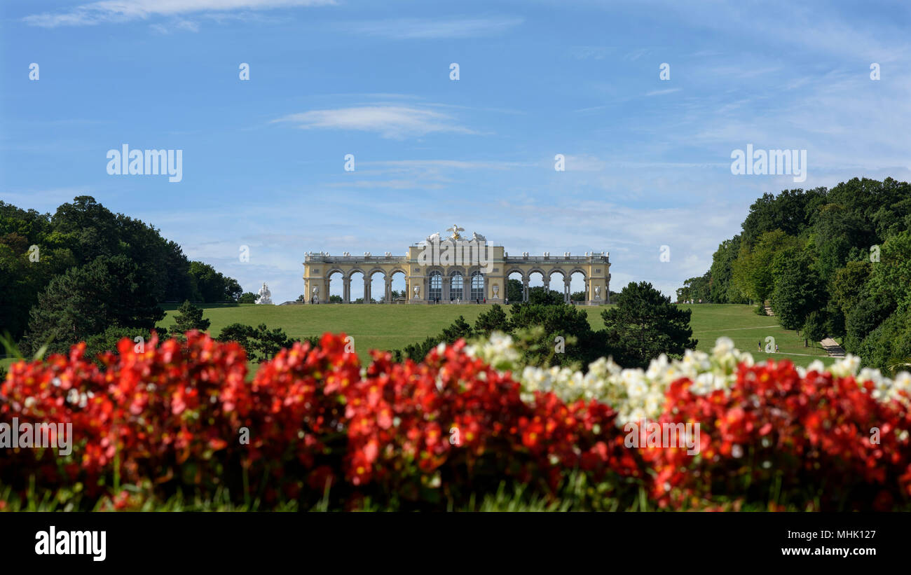 Schönbrunn Palace with beautiful gardens is on the UNESCO World Heritage List in Vienna, Austria. Stock Photo