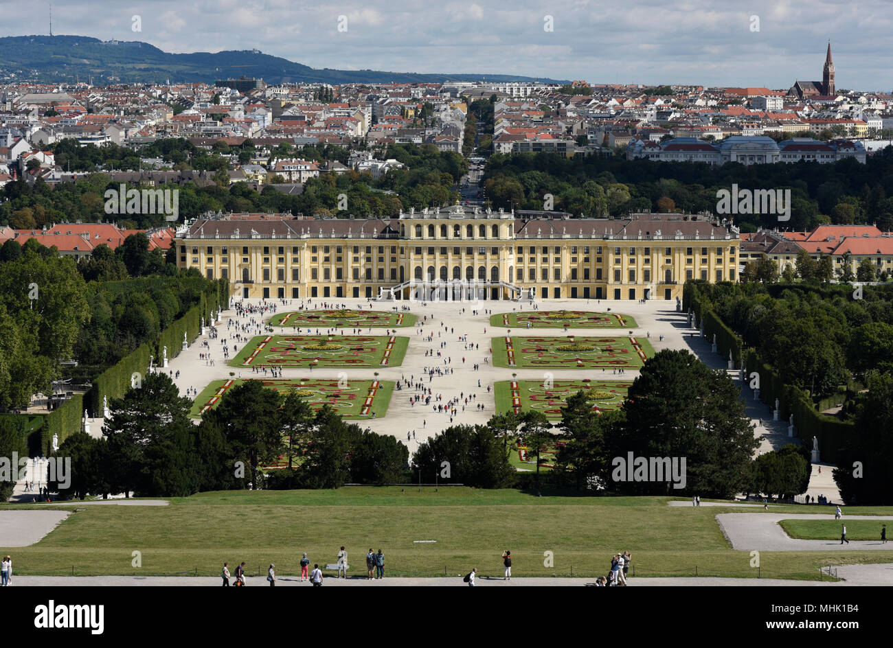 Schönbrunn Palace with beautiful gardens is on the UNESCO World Heritage List in Vienna, Austria. Stock Photo