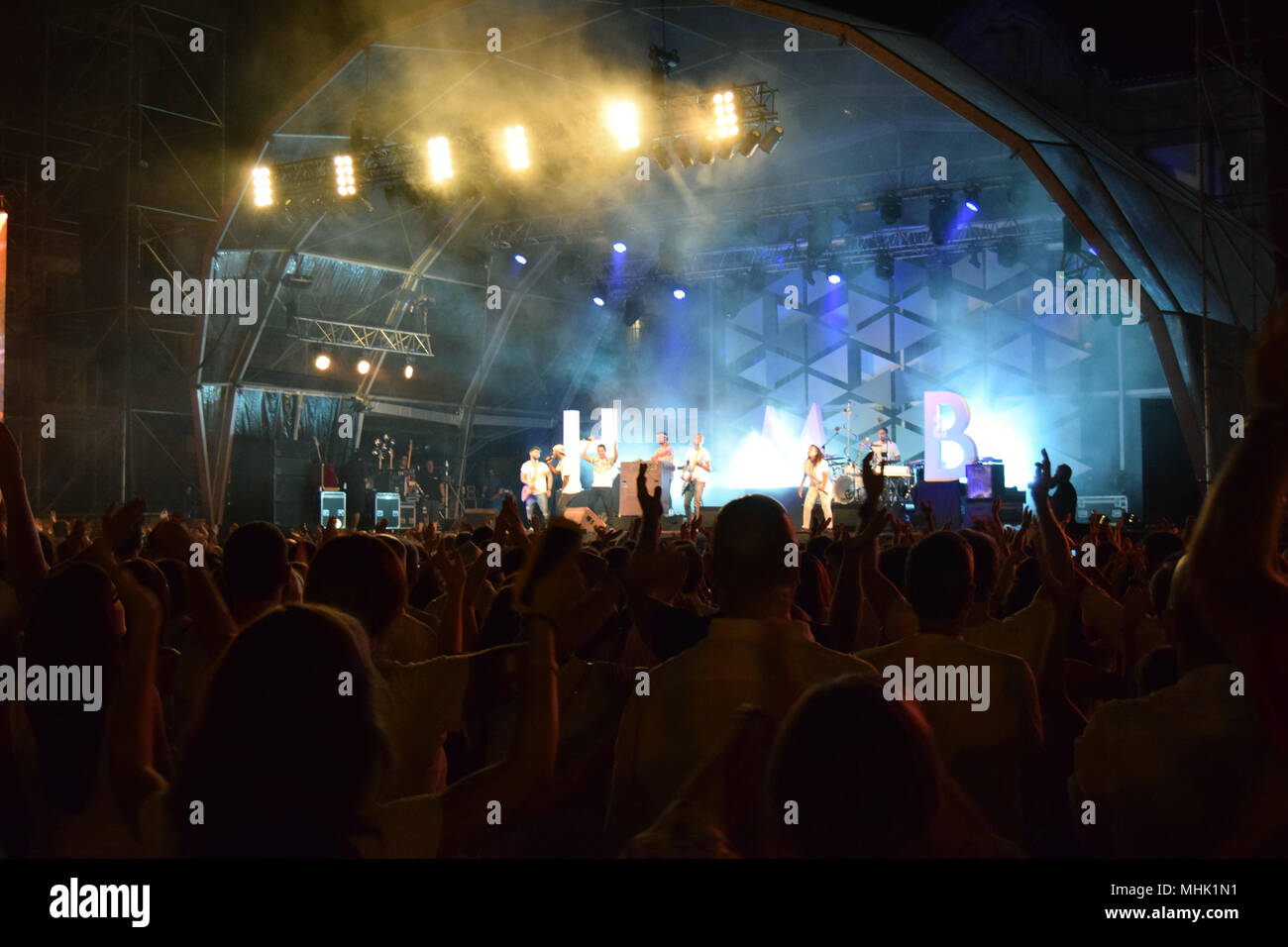 Music festival at white night in Braga Portugal with HMB group Stock Photo