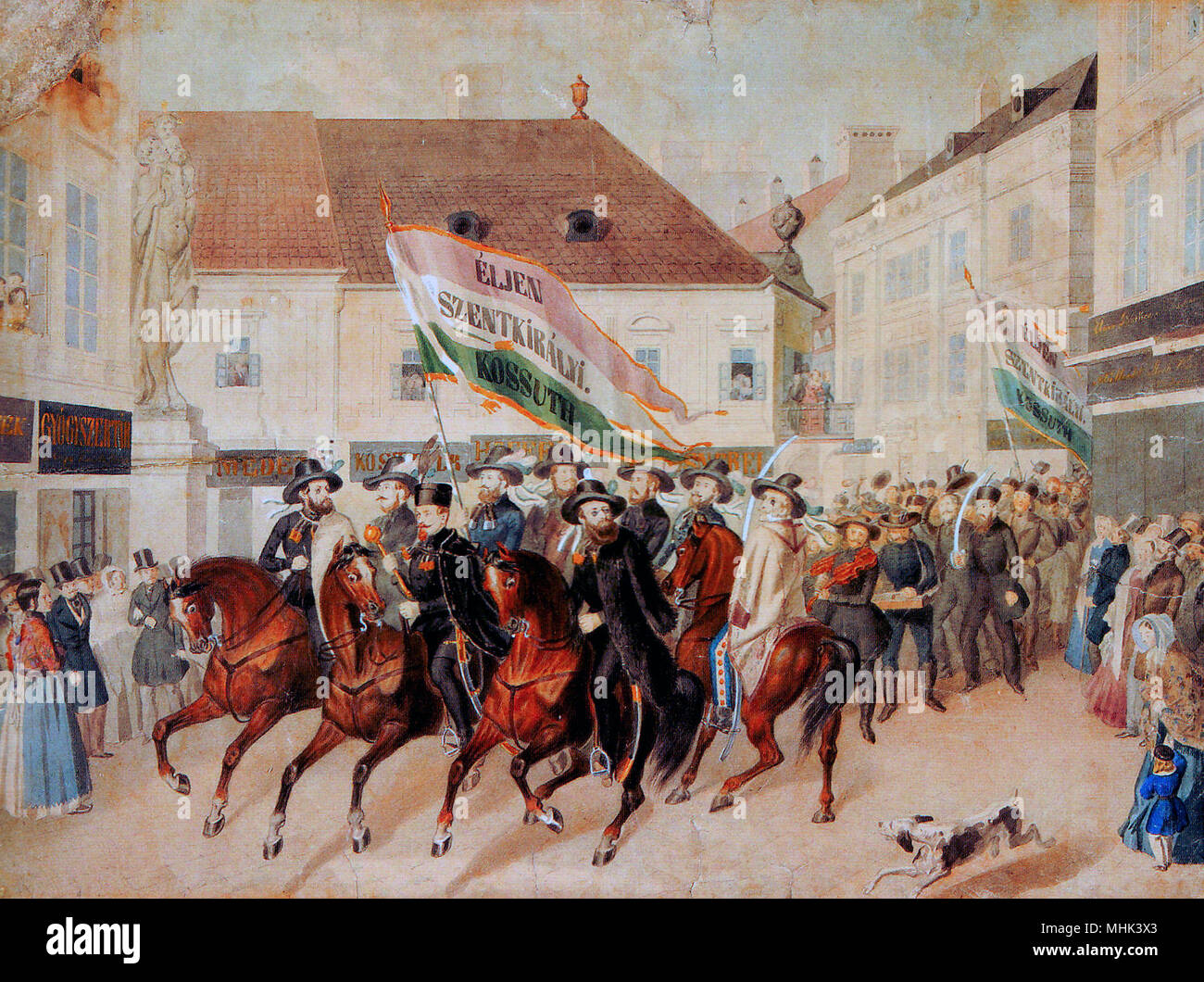 Election process in Pest Square in Kristóf in 1848. Watercolor by Miklós Barabás Stock Photo