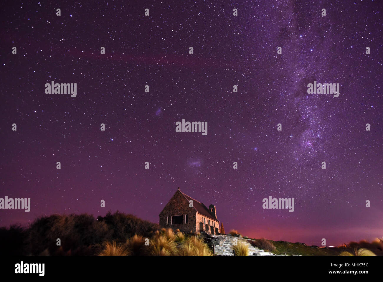 Starry night Milky Way galaxy at the church of the good shepherd Stock ...