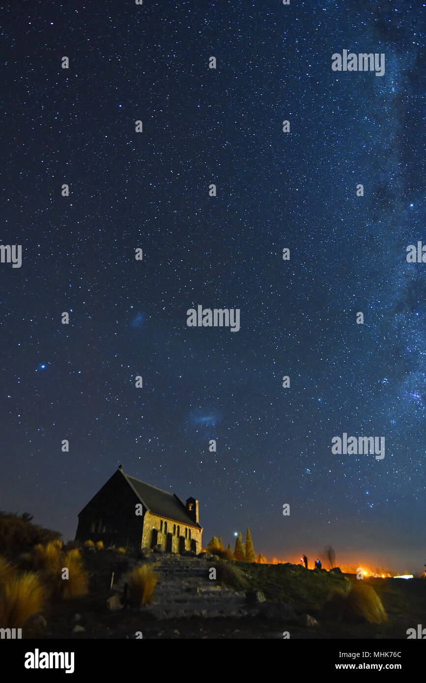 Starry night Milky Way galaxy at the church of the good shepherd Stock ...