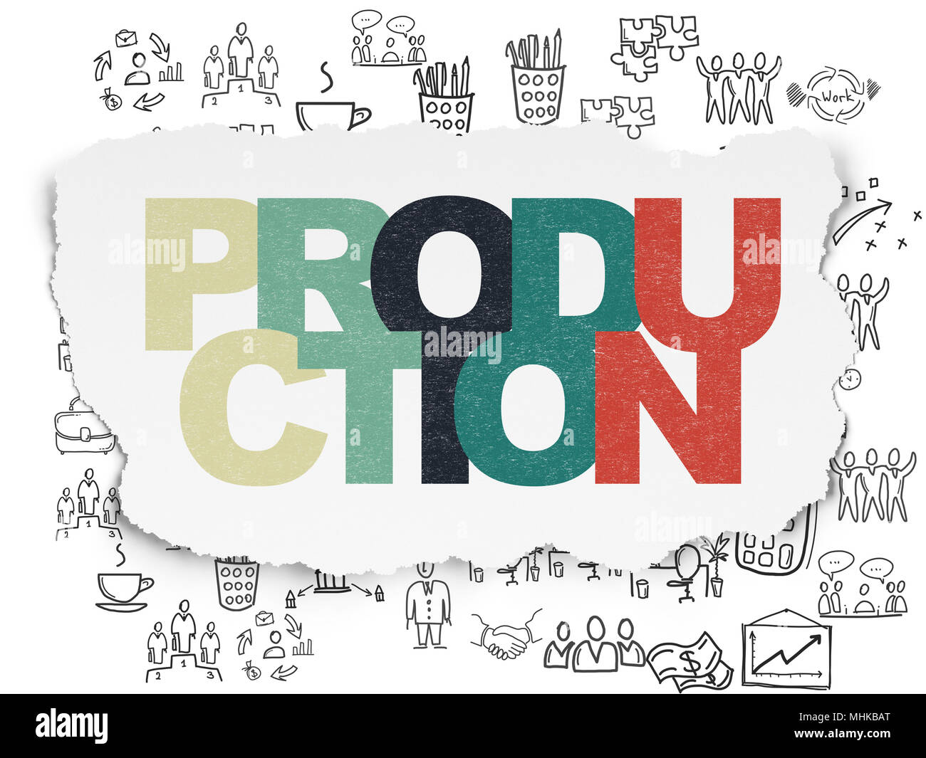 Business concept: Production on Torn Paper background Stock Photo - Alamy