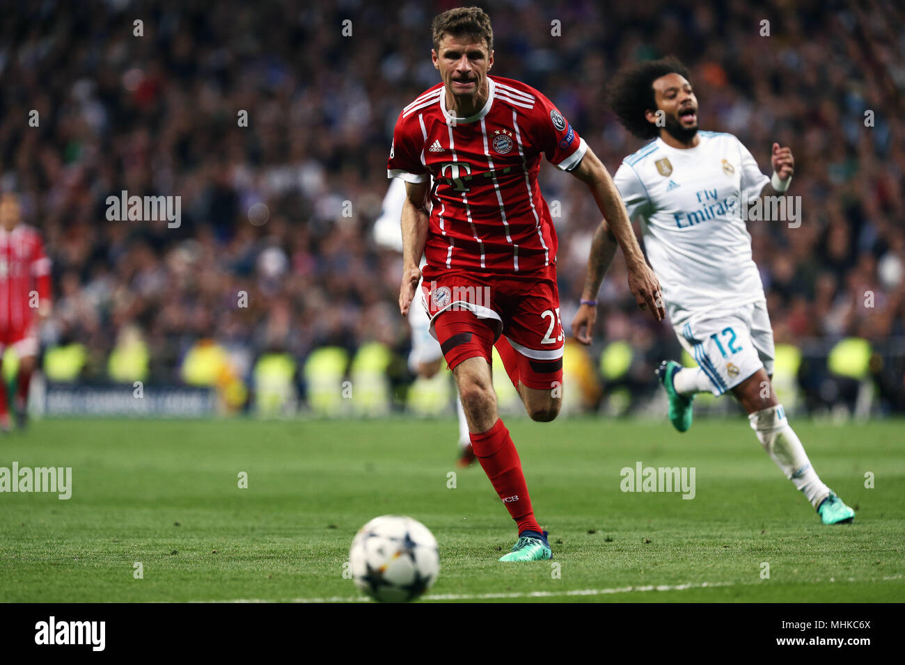 Madrid, Spain. 1st May, 2018. Thomas Muller (Bayern Munchen) in action during the UEFA Champions League Semi Final Second Leg match between  Real Madrid and Bayern Munchen at the Santiago Bernabeu. Credit: SOPA Images Limited/Alamy Live News Stock Photo