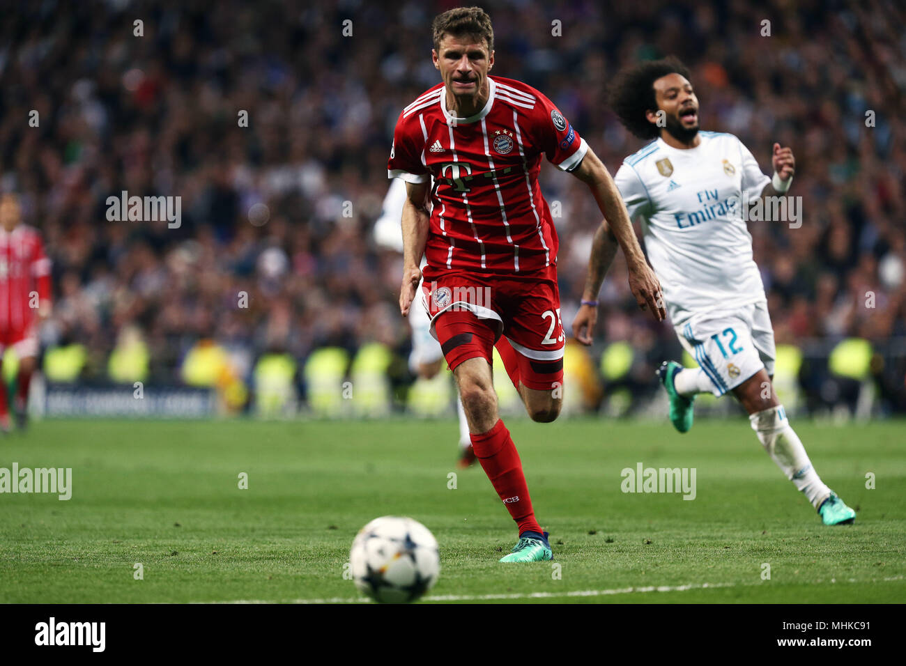 Madrid, Spain. 1st May, 2018. Thomas Muller (Bayern Munchen) in action during the UEFA Champions League Semi Final Second Leg match between Real Madrid and Bayern Munchen at the Santiago Bernabeu.Final Score Credit: Manu Reino/SOPA Images/ZUMA Wire/Alamy Live News Stock Photo