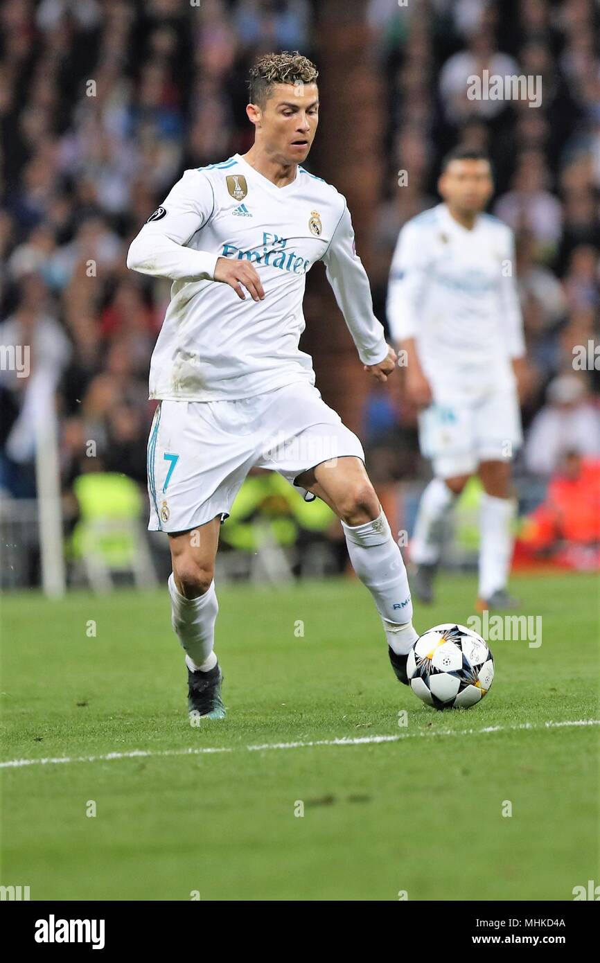 Madrid, Spain. 1st May, 2018. Cristiano Ronaldo (Real Madrid) during the  UEFA Champions League, semi final, 2nd leg football match between Real  Madrid and Bayern Munich on May 1, 2018 at Santiago