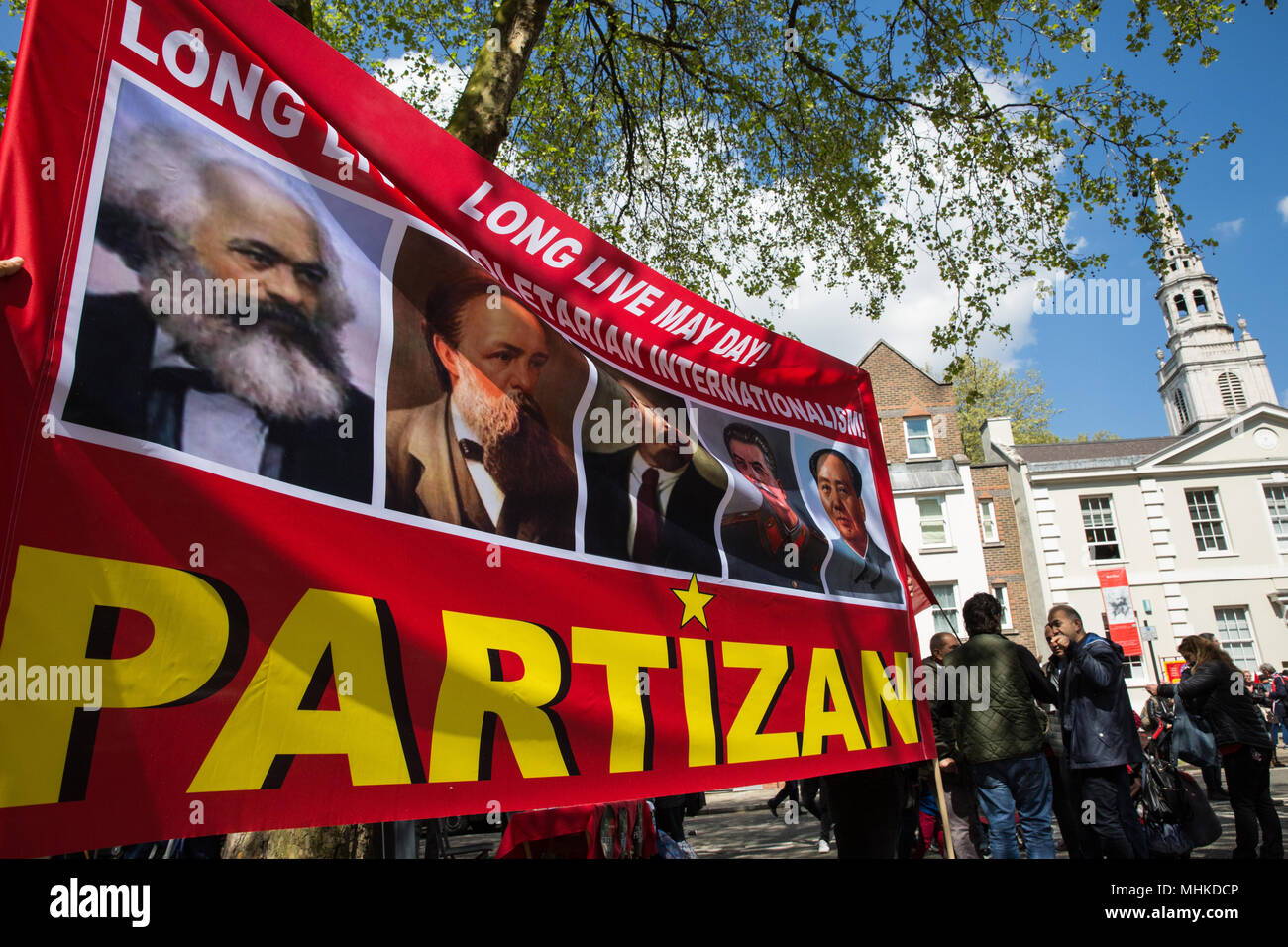 London, UK. 1st May, 2018. A Partizan banner among representatives of trade unions and socialist and communist parties from many different countries assembling on Clerkenwell Green to take part in the annual May Day march to mark International Workers' Day. Credit: Mark Kerrison/Alamy Live News Stock Photo
