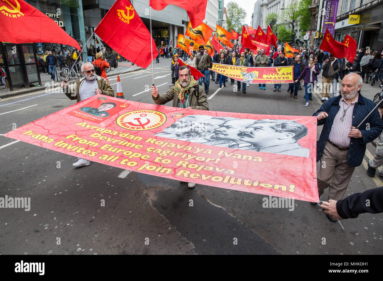 London, UK. 1st May, 2018. Supporters of the Turkish Communist Party take part in the annual May Day march to mark International Workers' Day. Credit: Mark Kerrison/Alamy Live News Stock Photo