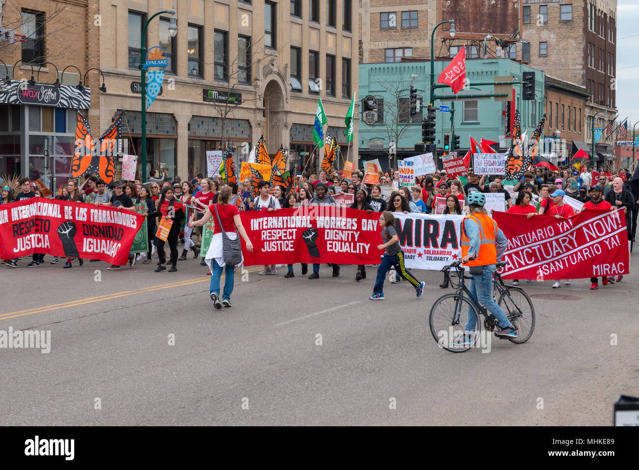 MINNEAPOLIS - May 1: A group of individuals in the International Workers’ Day March, hosted by a number of community organizations and labor unions. Credit: Nicholas Neufeld/Alamy Live News Stock Photo