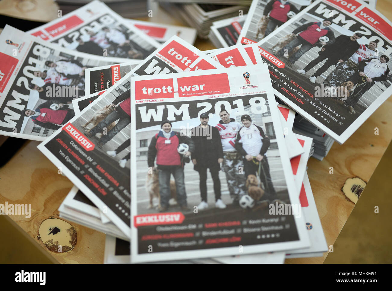 Eberdingen Deutschland 02nd May 18 The Title Page Of The Street Paper Trott War Ges Football On Today S Tuesday The Football World Cup Special Edition Of The Street Paper Trott War Was Presented At The Kunstwerk