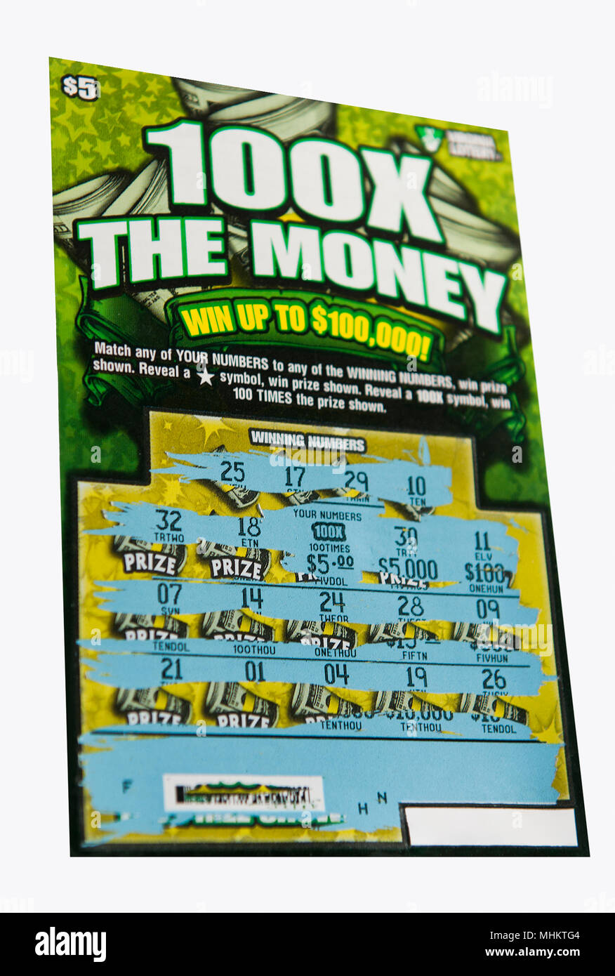 Winning State Lottery Scratch Ticket Stock Photo