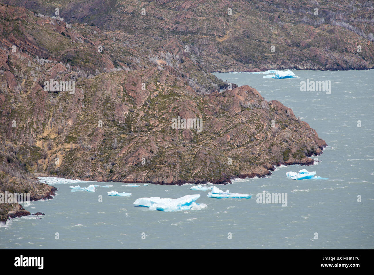 Chunks of ice that broke off of the glacier, Lago Grey, Torres del Paine National Park, Patagonia, Chile Stock Photo
