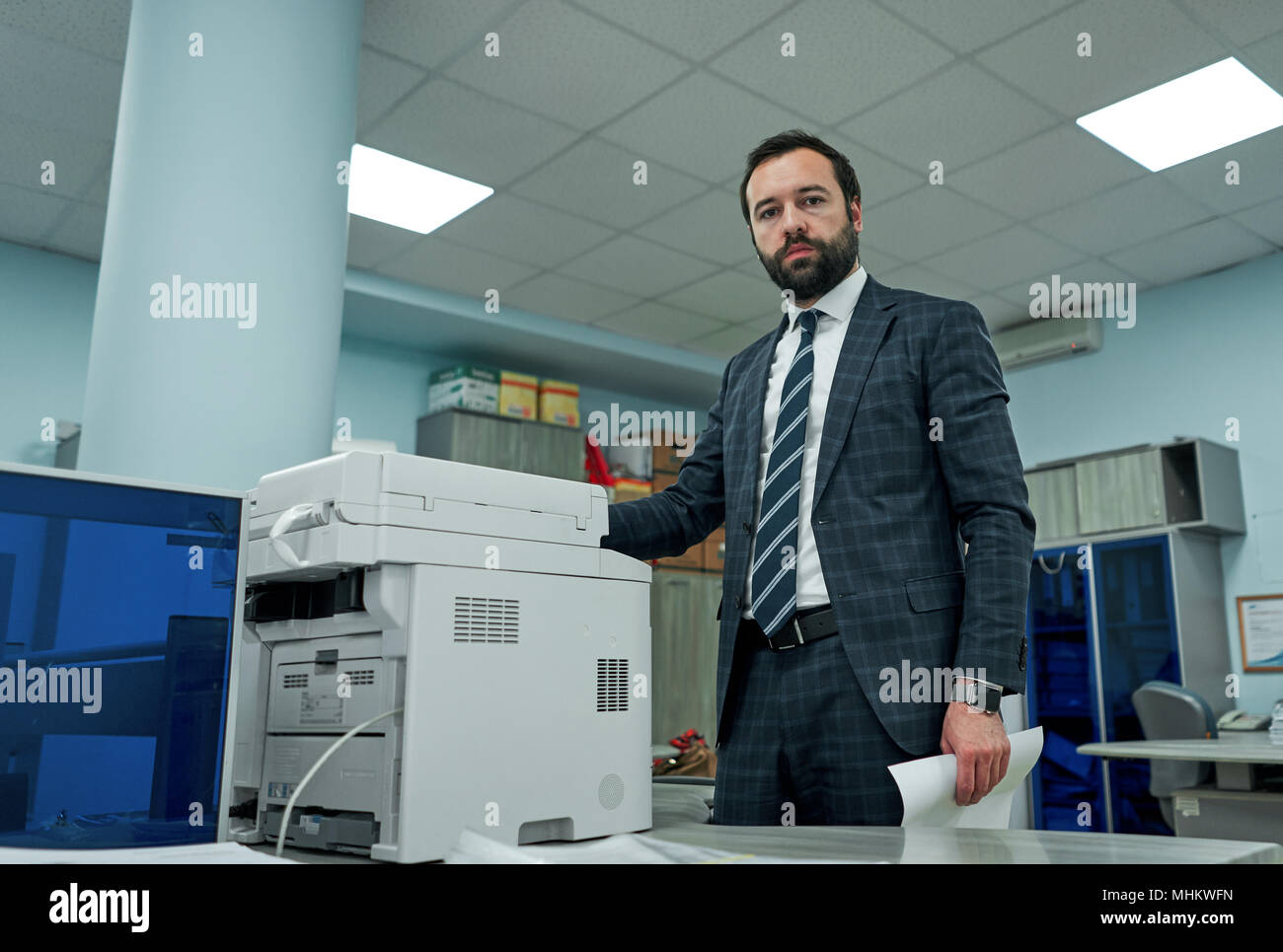 office worker scans documents Stock Photo
