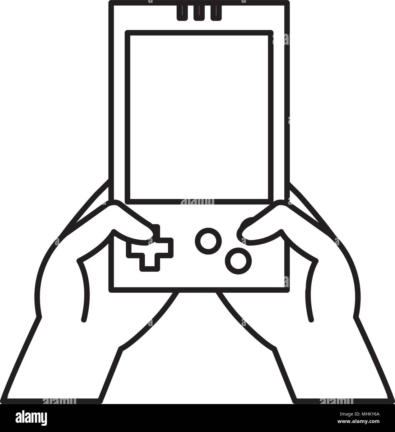 line electronic gamepad console technology in the hands Stock Vector ...