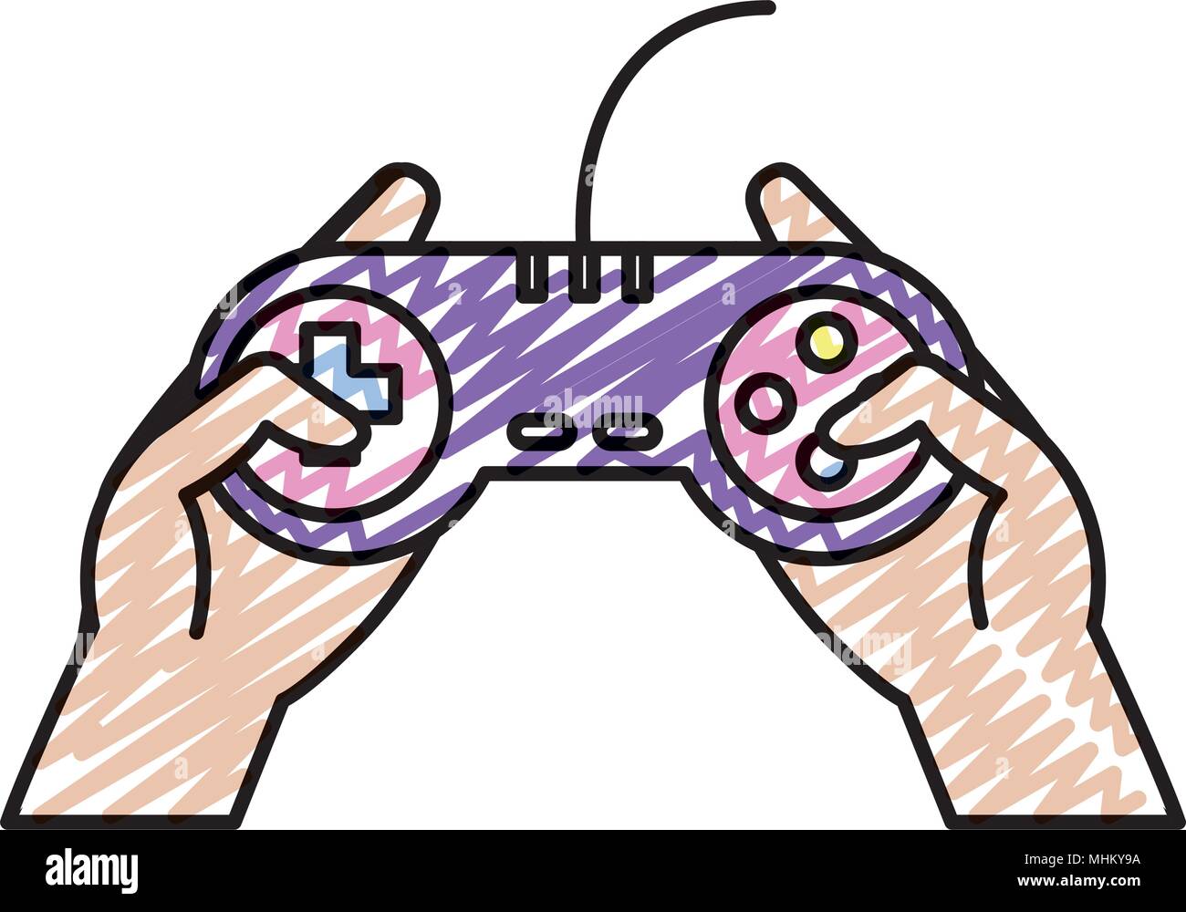 doodle videogame controller technology with buttons in the hands Stock ...