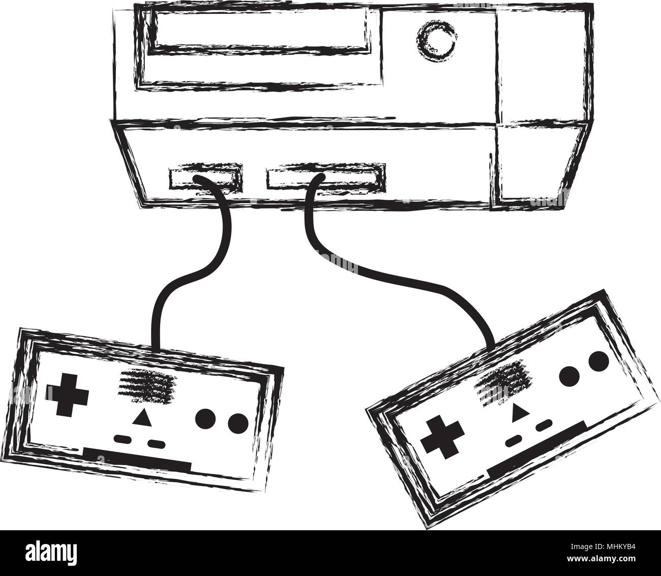 grunge electronic videogame console with controllers technology Stock ...